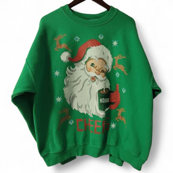 Gildan Tops - Ugly Christmas Sweater Green Sweatshirt Unisex Cheers Ho Ho Ho Work Party XL